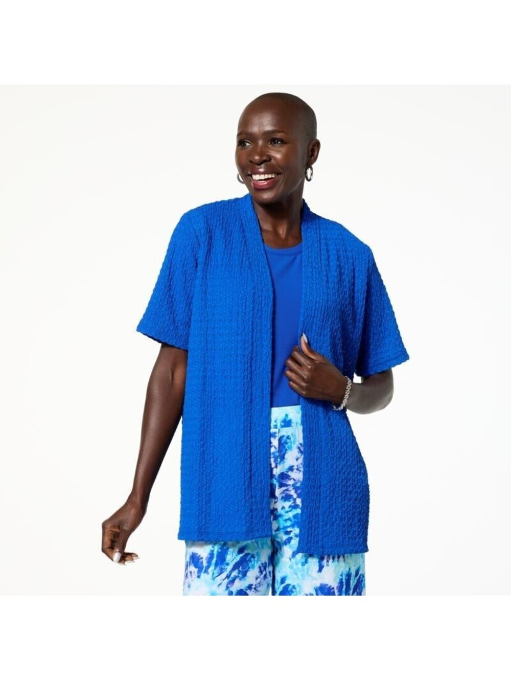 #CP4067 HSN Antthony Short-Sleeve Textured Plissé Cardigan Size S
